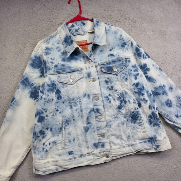 Levis Ex Boyfriend Trucker Denim Jacket‎ Womens Plus Size 1X Acid Wash Retro - Picture 1 of 16